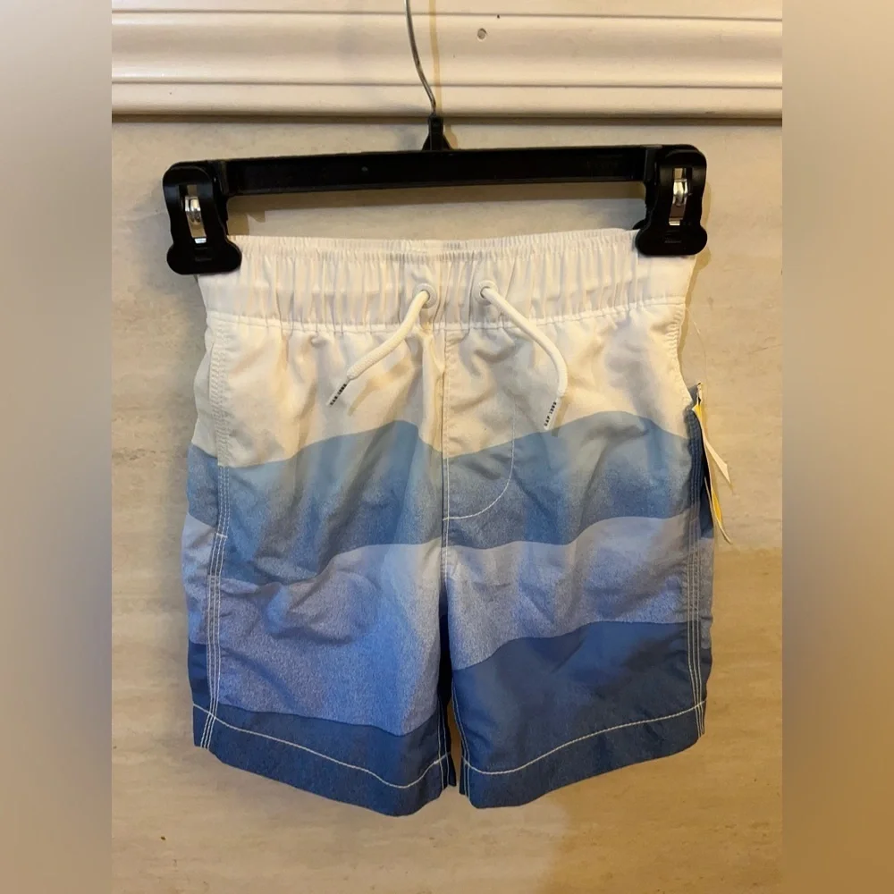 NWT-GAP White and Blue Ombre Stripe Athletic Swim Shorts